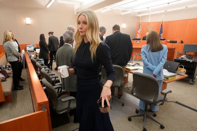 Gwyneth Paltrow leaves the courtroom after giving evidence in her trial in Park City, Utah