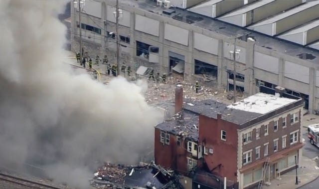 Smoke rises following an explosion at a factory in Pennsylvania