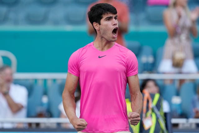 Alcaraz celebrates after getting past Lajovic to set up a meeting with Tommy Paul (Marta Lavandier/AP)