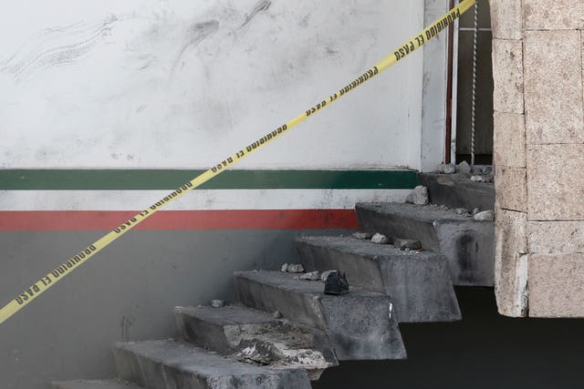 Barrier tape across the entrance to the detention centre 