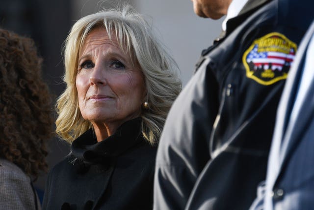 First lady Dr Jill Biden attends the Nashville Remembers candlelight vigil to mourn and honour the victims of The Covenant School mass shooting