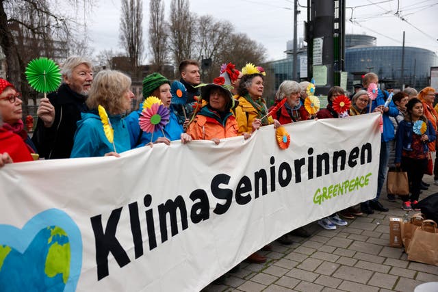Swiss pensioners protesting outside the European Court of Human Rights in Strasbourg 