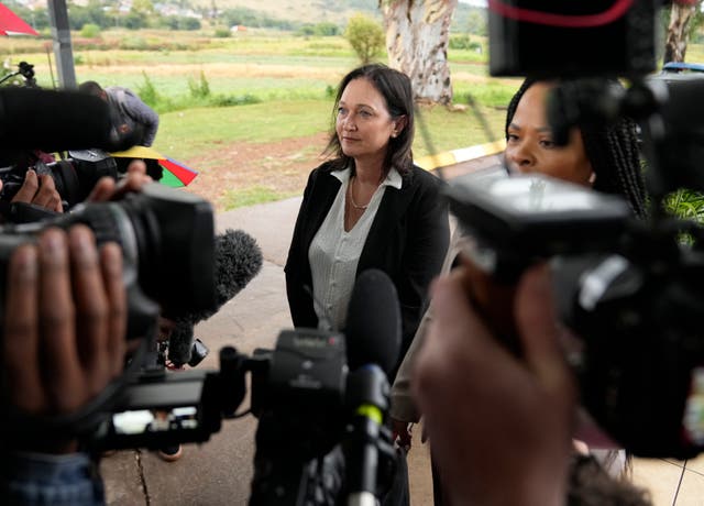 Tania Koen, a lawyer representing the parents of Reeva Steenkamp, speaks to the press outside Atteridgeville Prison