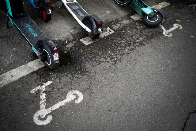 Scooters are parked in Paris, Friday, march 31, 2023