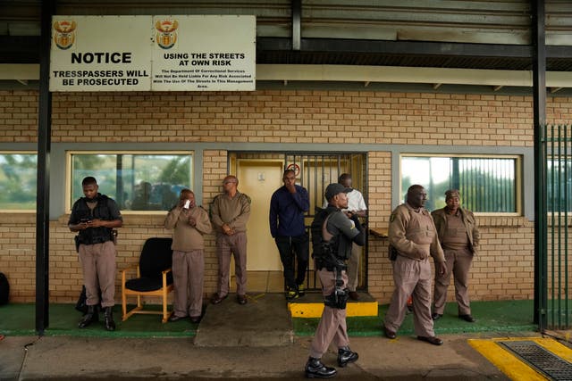 Prison staff at the entrance to Atteridgeville Prison ahead of Friday's parole hearing