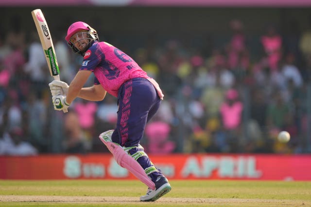 Jos Buttler scored 79 to help the Rajasthan Royals seal a 57-run victory over Delhi Capitals in the IPL (Anupam Nath/AP)