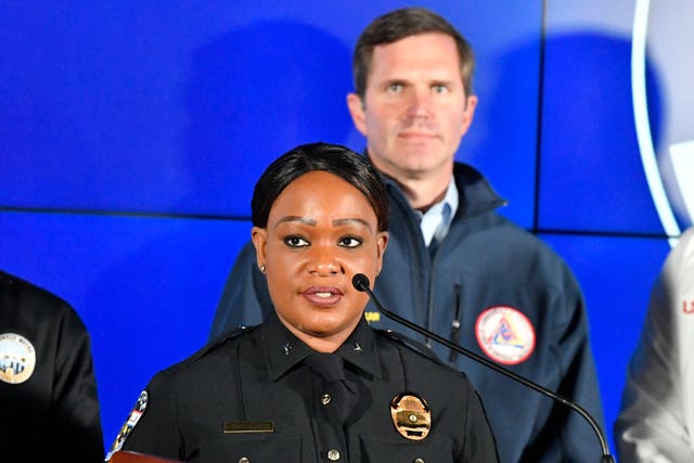 Louisville Metro Police chief Jacquelyn Gwinn-Villaroel speaks to reporters