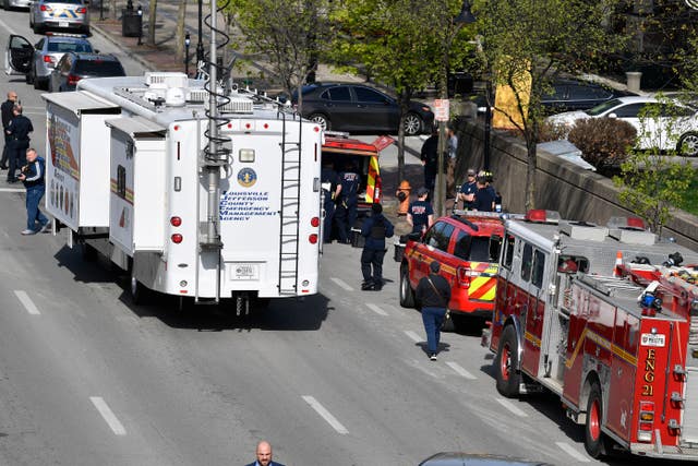 Police and fire crews near the scene of the incident in Louisville