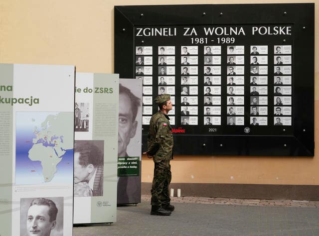 A Polish soldier visits the Museum Of Cursed Soldiers And Political Prisoners Of The Polish People’s Republic in Warsaw