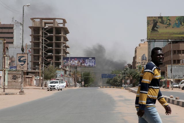 Smoke is seen rising from a neighbourhood in Khartoum on Saturday