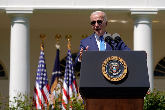 President Joe Biden speaks in the Rose Garden of the White House in Washington