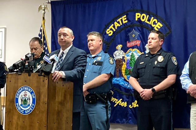 Maine Department of Public Safety Commissioner Mike Sauschuck leads a news conference in Augusta, Maine, about shootings in the state 