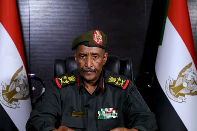 General Abdel-Fattah Burhan, commander of the Sudanese armed forces, speaks at an undisclosed location