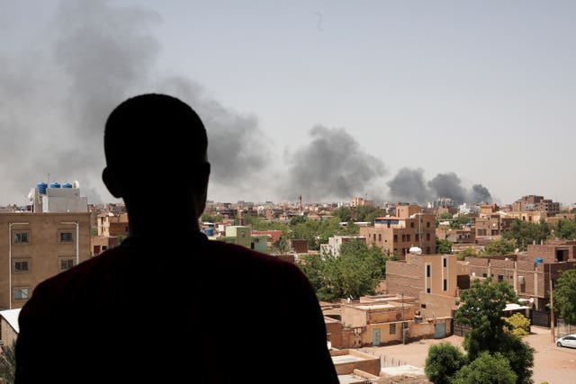 Smoke is seen in Khartoum, Sudan