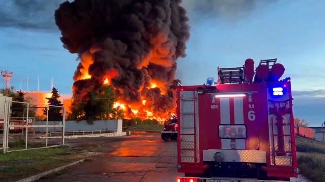 Fire crews at the scene of the blaze in Crimea 