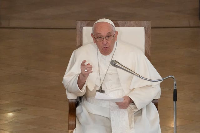Pope Francis speaking at St Elizabeth of Hungary Church in Budapest 
