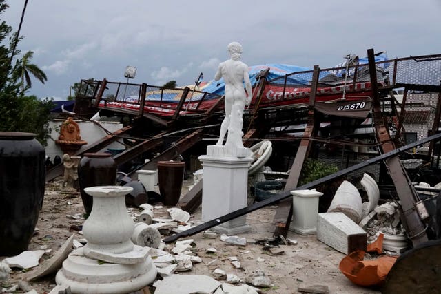Damaged pottery after a reported tornado hit the area in Palm Beach Gardens, Florida 