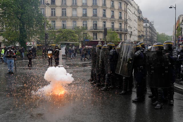 Riot police officers at a demo in Paris