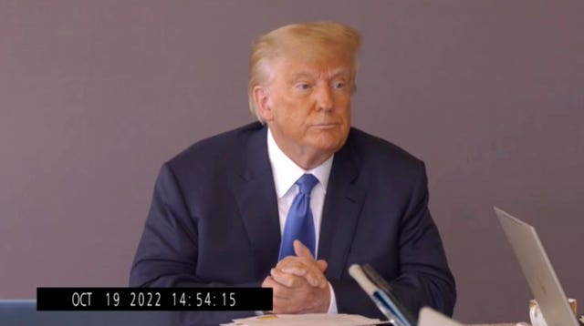 Former US president Donald Trump during his deposition 