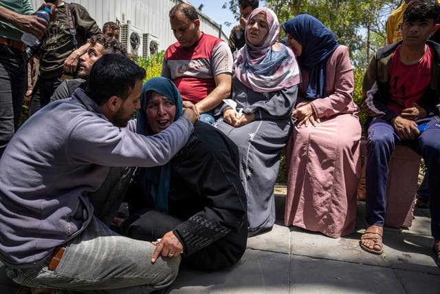 Palestinians mourn for Mohammed Abu Taima, killed in an Israeli airstrike 