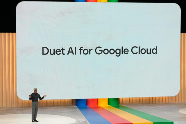 Thomas Kurian speaks at a Google I/O event in Mountain View, Calif., Wednesday, May 10, 2023 