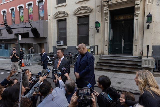 Thomas A Kenniff, lawyer for Daniel Penny, speaks to members of the media outside the 5th Precinct in New York