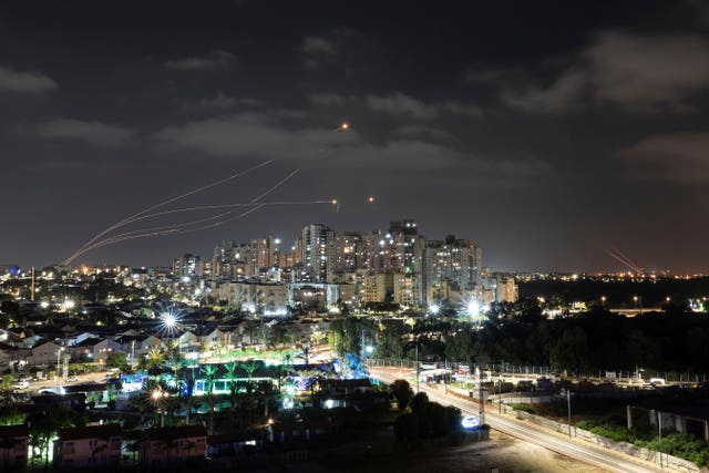 Israel’s Iron Dome missile defence system fires interceptors at rockets launched from the Gaza Strip, in Ashkelon, southern Israel