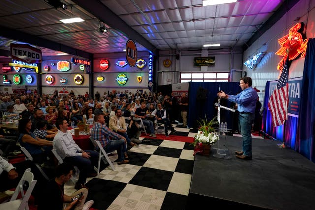 Florida governor Ron DeSantis speaks in Sioux Centre, Iowa