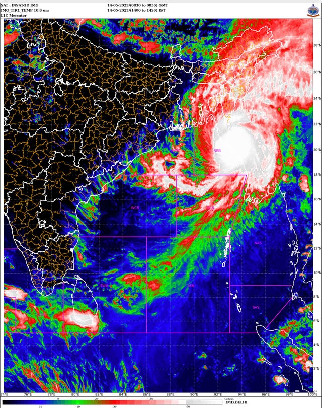 A satellite image showing storm Mocha intensifying into a severe cyclonic storm 