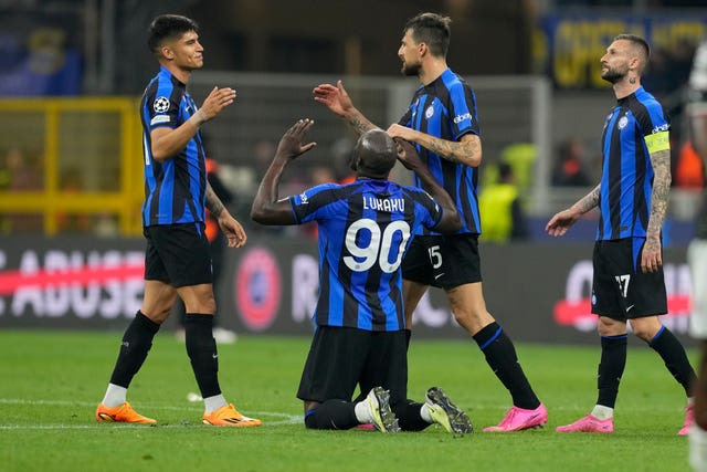 Inter Milan celebrate booking their place in the Champions League final 