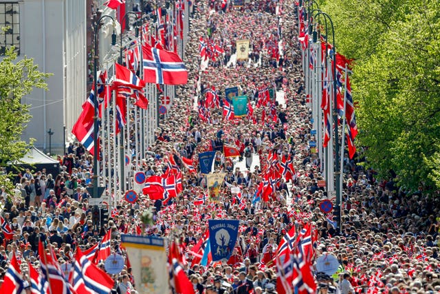 A view of the parade on Karl Johans gate on Norway’s Constitution Day