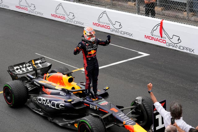 Max Verstappen celebrates victory at the Monaco Grand Prix
