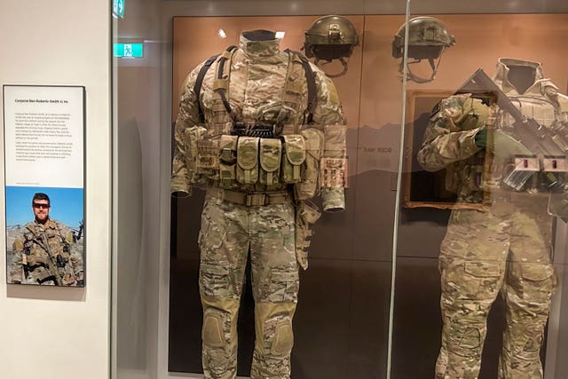 The uniform worn by Ben Roberts-Smith on display at the Australian War Memorial in Canberra Australia