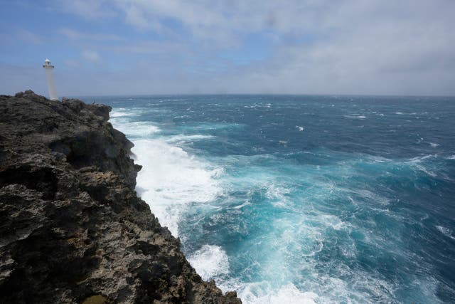 Waves hit Cape Zampa in Yomitan village, north of Naha in the main Okinawa island, southern Japan, after a tropical storm passed Okinawa