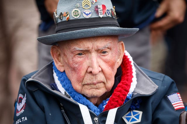 Second World War veteran Jake Larson attends a ceremony to mark the 79th anniversary of the assault that led to the liberation of France and Western Europe from Nazi control, at the American Cemetery in Colleville-sur-Mer, Normandy, France