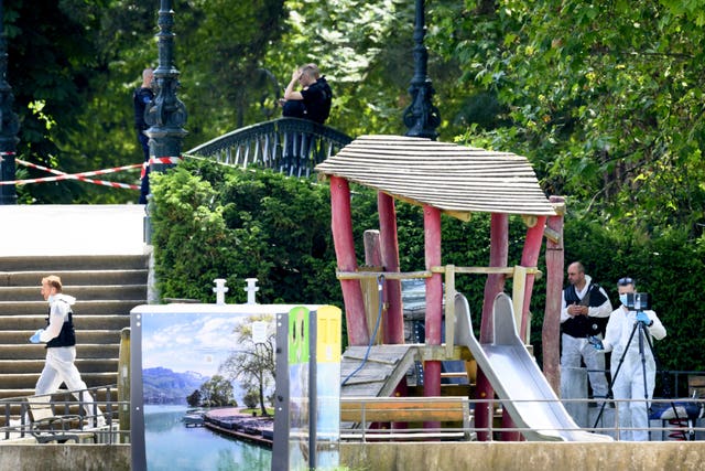 Security forces gather in the playground