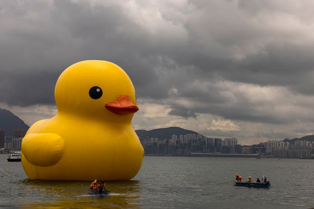 Two giant rubber ducks debut in Hong Kong in bid to drive double