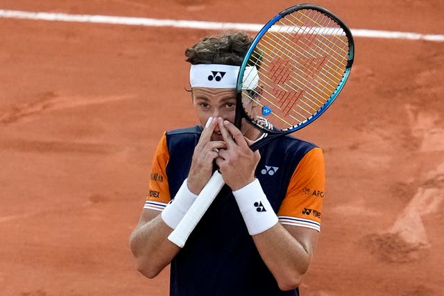 Casper Ruud celebrates winning his semi-final 