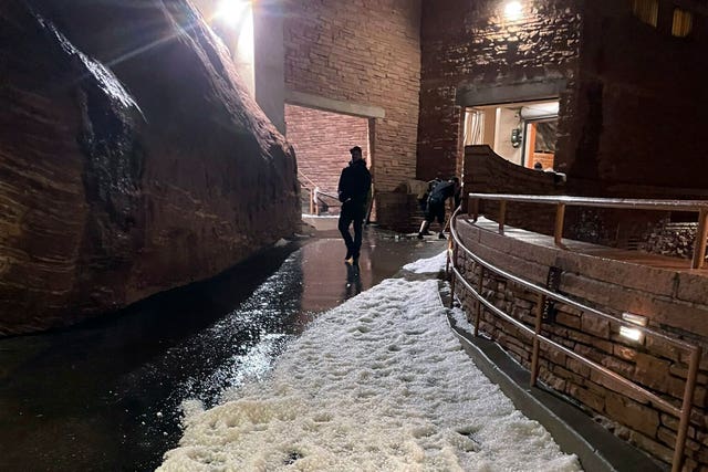 Hail covering a walkway at the US concert venue 