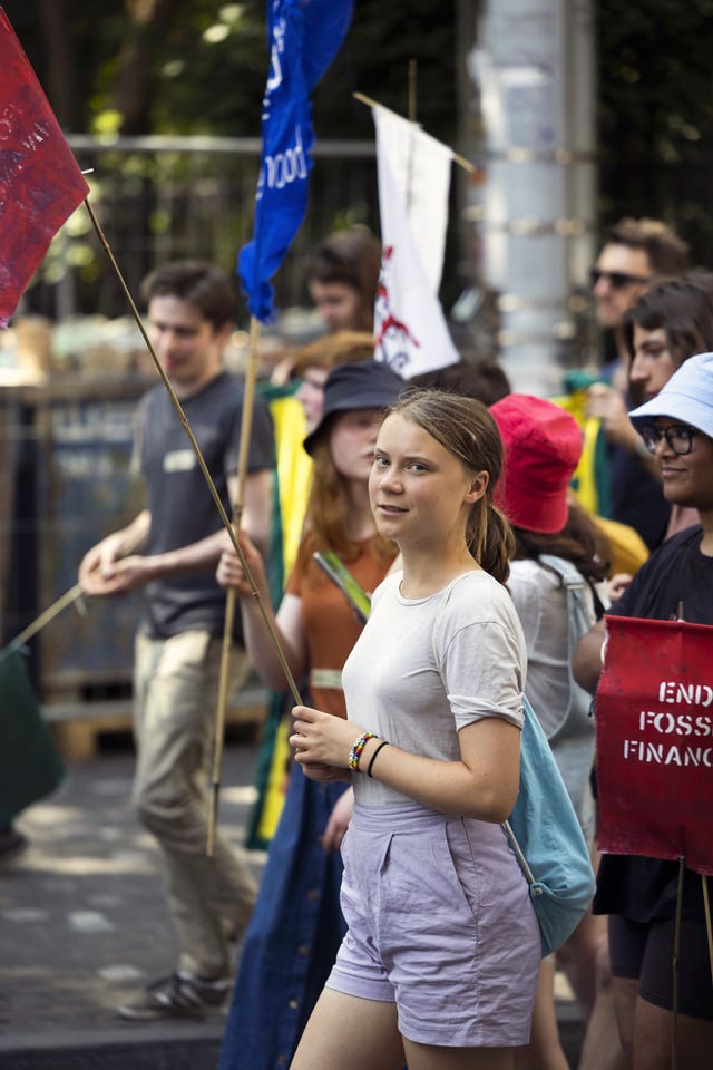 Climate activist Greta Thunberg takes part in the People’s Parade for Climate Justice and Financial Regulation in Basel, Switzerland, on June 24