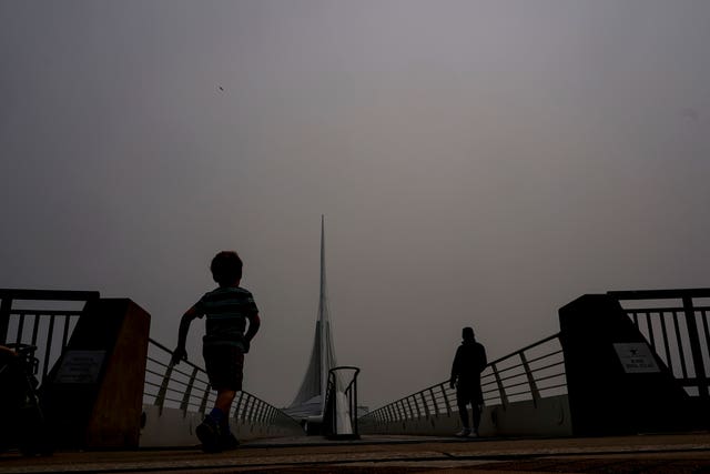 A haze is seen over the Milwaukee Art Museum 