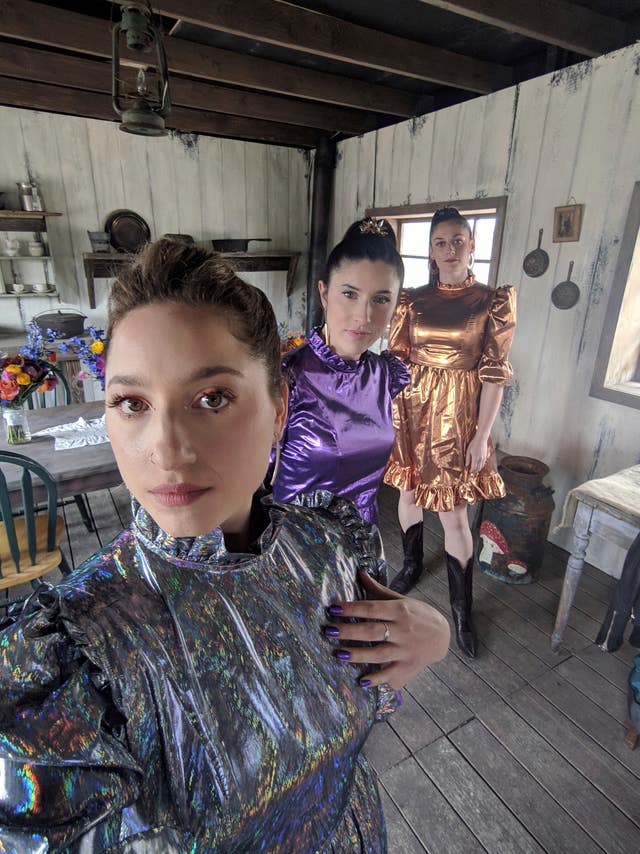 Rikki Gotthelf, Laura Macshane and Zoe Cohen dressed for the wedding in Austin, Texas