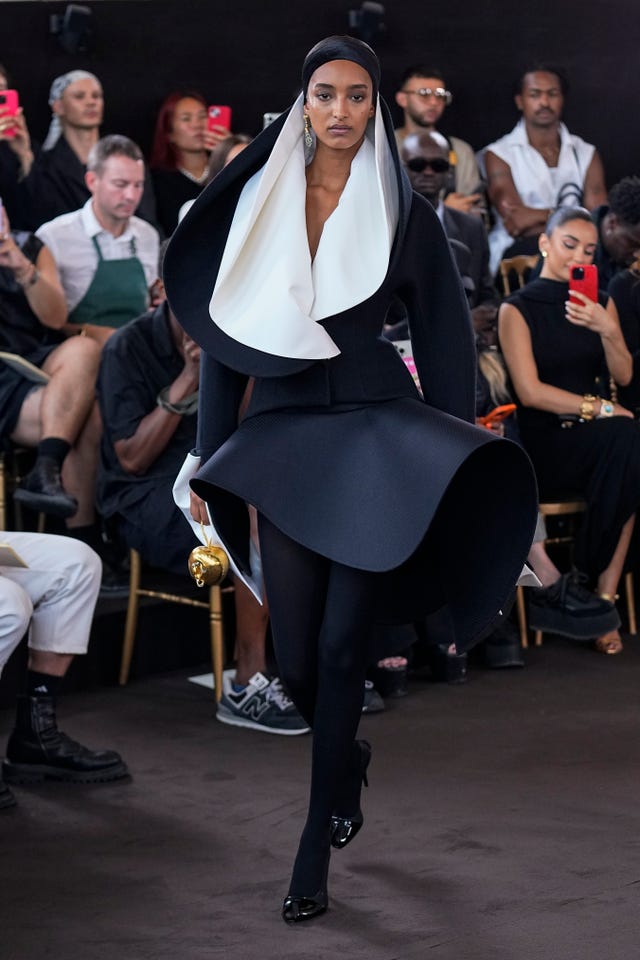 A model wears a creation for the Schiaparelli Haute Couture Fall/Winter 2023-2024 fashion collection