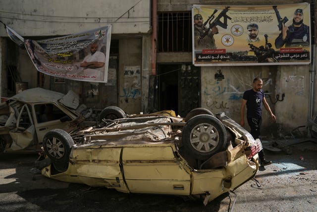 Overturned car in Jenin