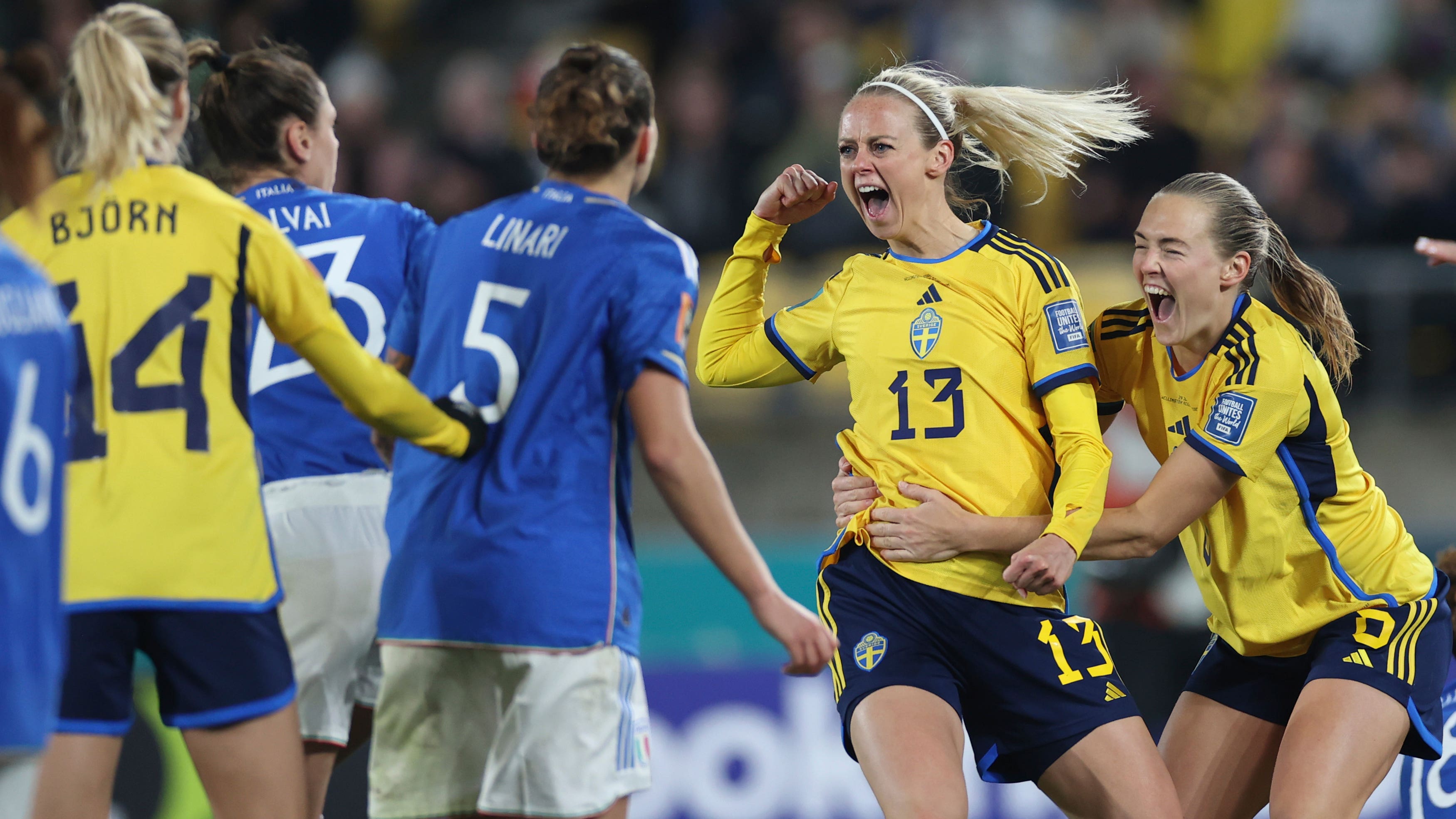 Amanda Ilestedt, second from right, celebrates (Alysa Rubin/AP)
