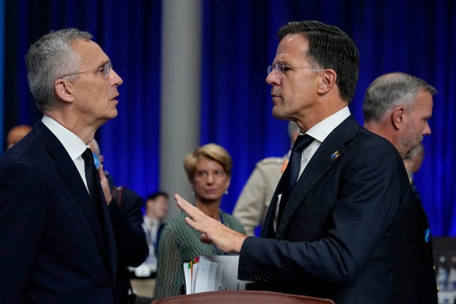 The Netherland’s Prime Minister Mark Rutte with Nato secretary-general Jens Stoltenberg during a meeting in Vilnius, Lithuania