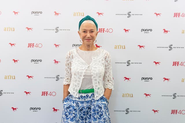 Dame Helen Mirren poses for photographers before speaking about late prime minister Golda Meir ahead of the Jerusalem Film Festival in Israel 