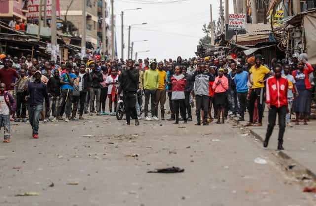 Protesters in the Mathare area of Nairobi, Kenya