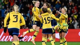 Sweden’s players celebrate after their second goal against Argentina (Andrew Cornaga/AP)