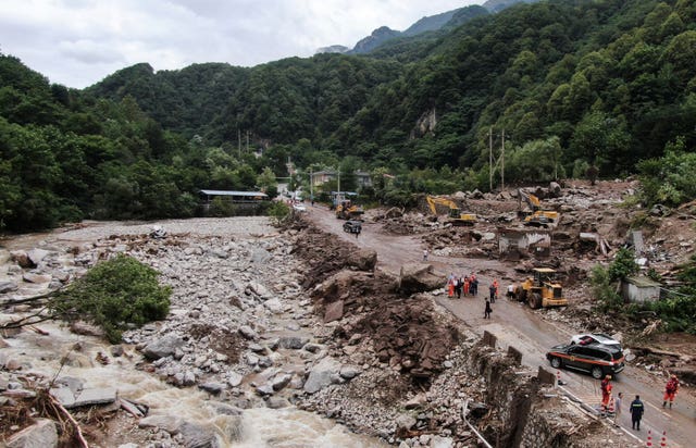The aftermath of a mudslide in Weiziping village of Luanzhen township on the outskirts of Chang'an district